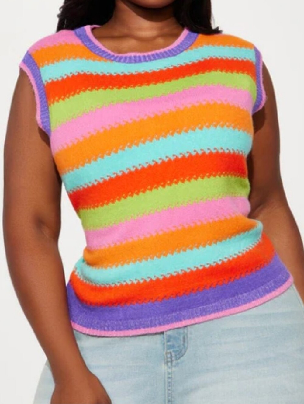 Vibrant Multi-Color Striped Knit Vest Tank Sz 3x Nwt